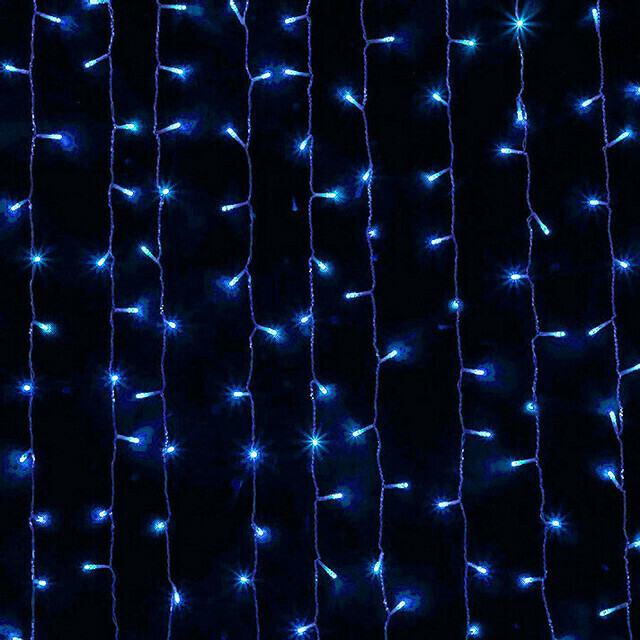 РАСПРОДАЖА Гирлянда-штора эл. уличная (LED) 625 светодиодов, ширина 2,5м (25 нитей 1,5м) синяя IP44