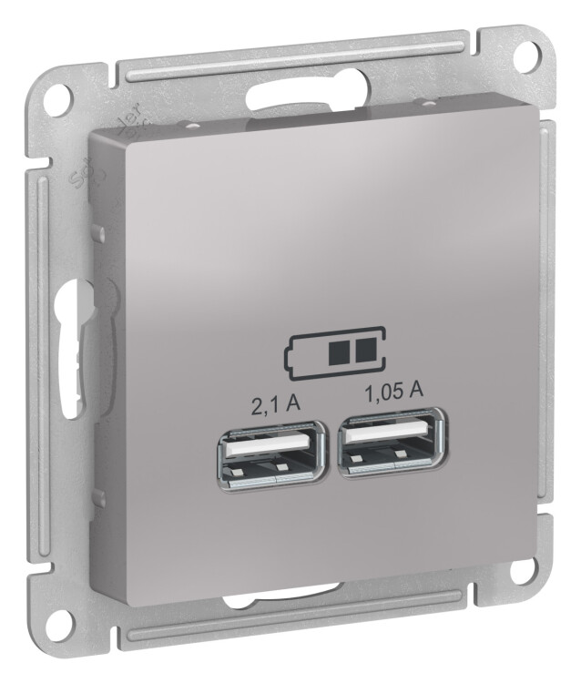 Розетка USB-А 2-я 2,1А, алюминий  ATLAS DESIGN