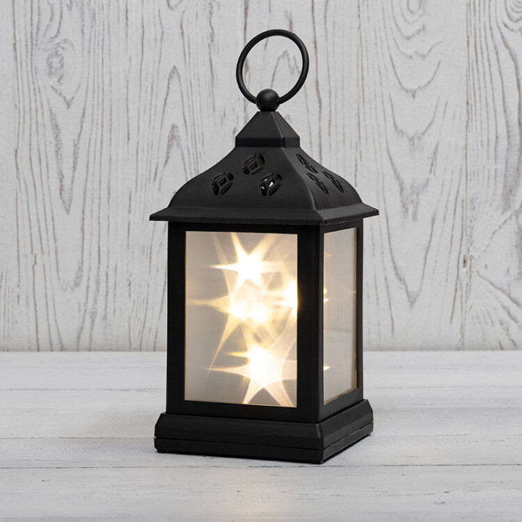 РАСПРОДАЖА Декоративный фонарь 11х11х22,5 см, черный корпус, теплый белый цвет свечения с эффектом м