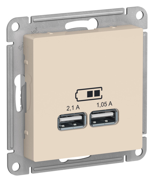 Розетка USB-A 2-я, 2,1А, бежевый  ATLAS DESIGN