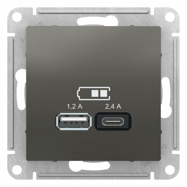 Розетка USB-A 1,2А + USB-C 1,2А, Сталь, ATLAS DESIGN