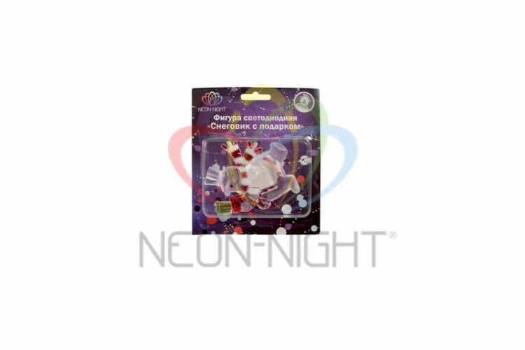 Светильник "Снеговик с подарком" (LED) RGB на присоске,с эл. пит. (2хCR2032) Neon-Night