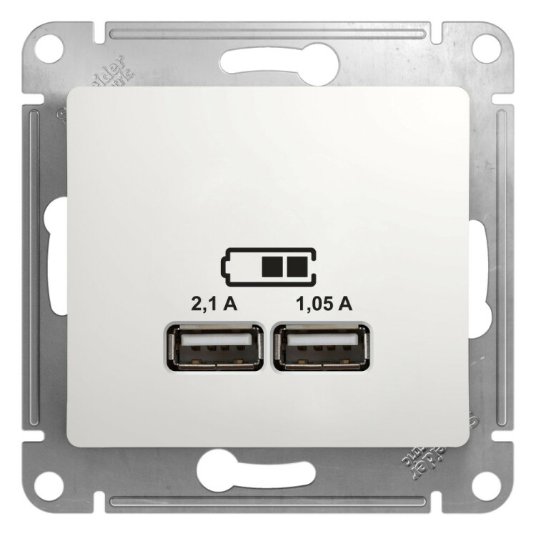 Розетка USB двойная 5В/2100мА, 2х5В/1050мА белый GLOSSA