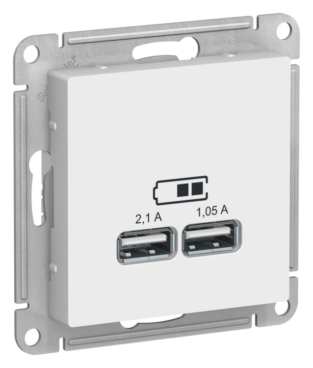 Розетка USB-зарядное устр-во 2-я, 2100мА, белый  ATLAS DESIGN