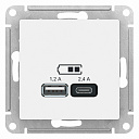 Розетка USB-A 1,2А + USB-C 1,2А, Белый, ATLAS DESIGN
